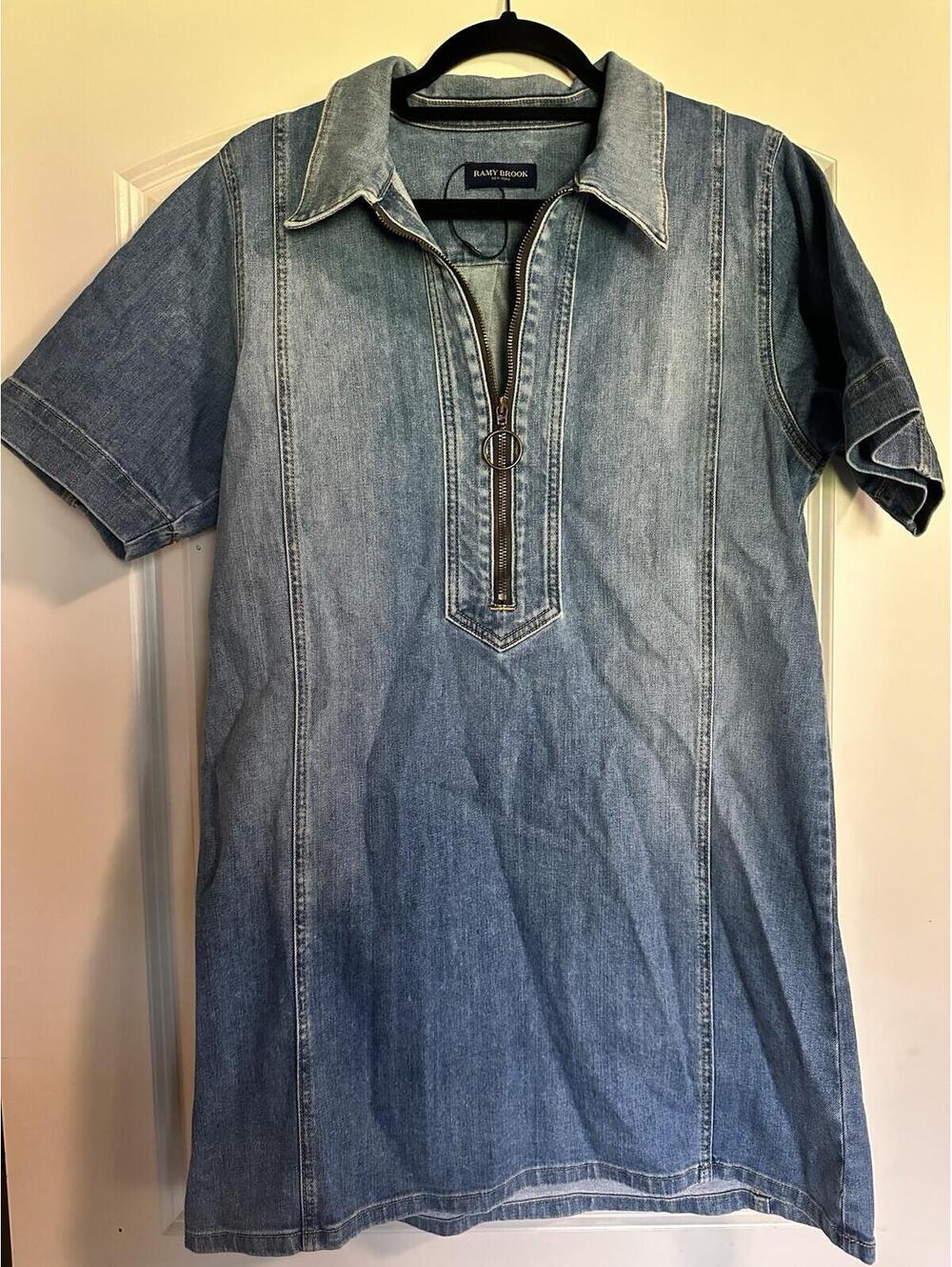 Ramy Brook Denim Dress Size 28 Zipper Front Collared